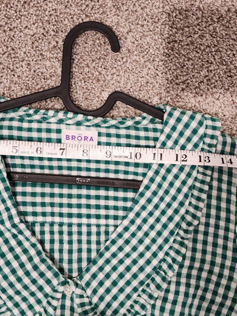 UK 10 / US 6 Brora Green Gingham Cotton Blouse Women's Cottagecore Preppy - Picture 4 of 10